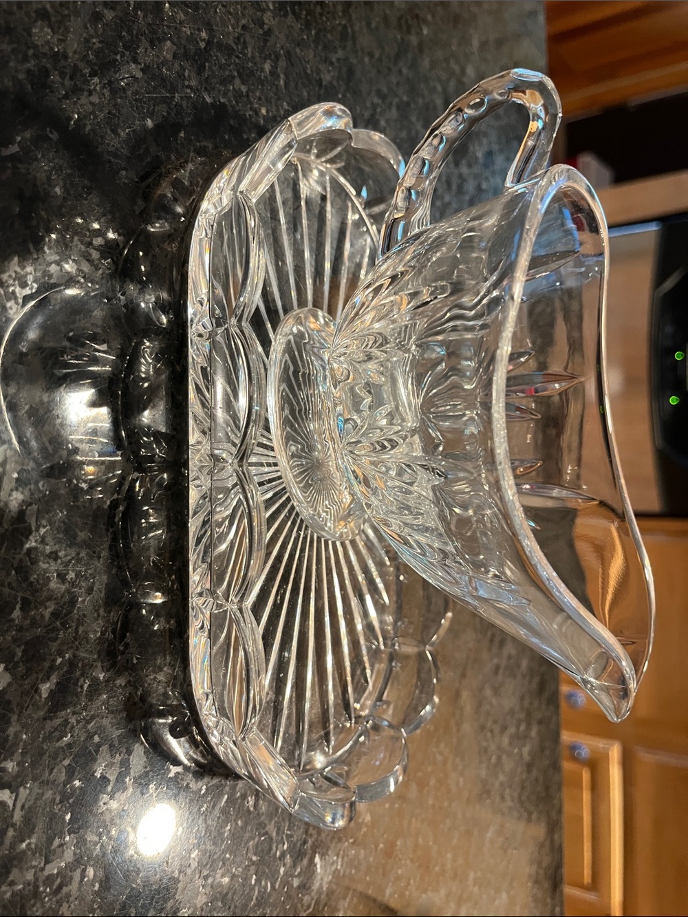Clear Glass Gravy Boat with Matching Tray - possibly crystal ? Unsure